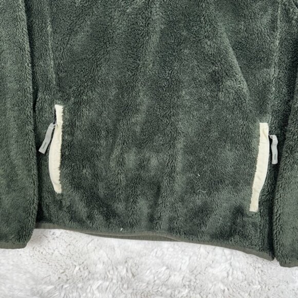 LL Bean High Pile Fleece Fuzzy Pullover Women Small 1/4 Snap T Green 505112 - Picture 2 of 10